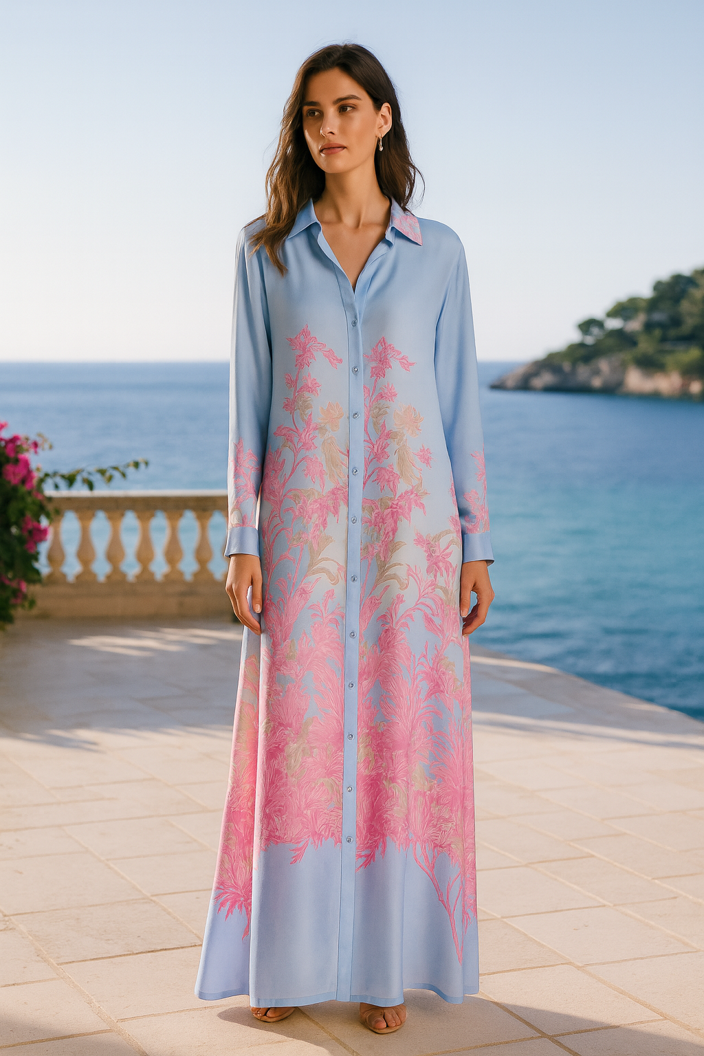 Lång skjortklänning ljusblå